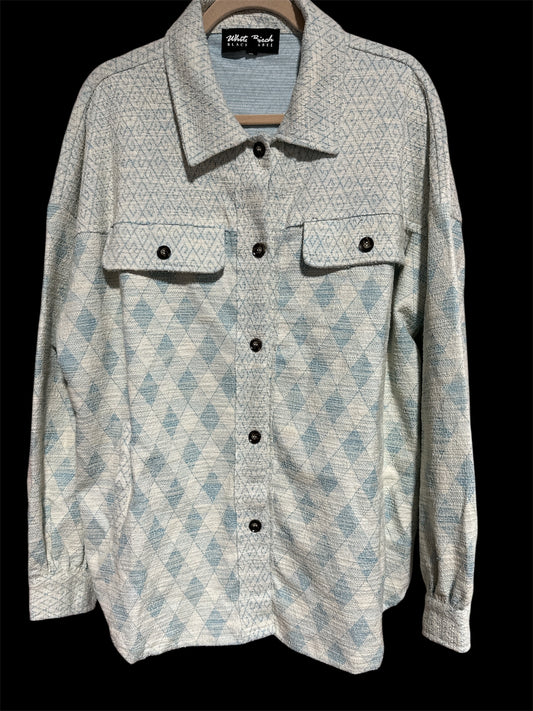 BLUE/ WHITE WHITE BIRCH BLACK LABLE SHACKET, XL