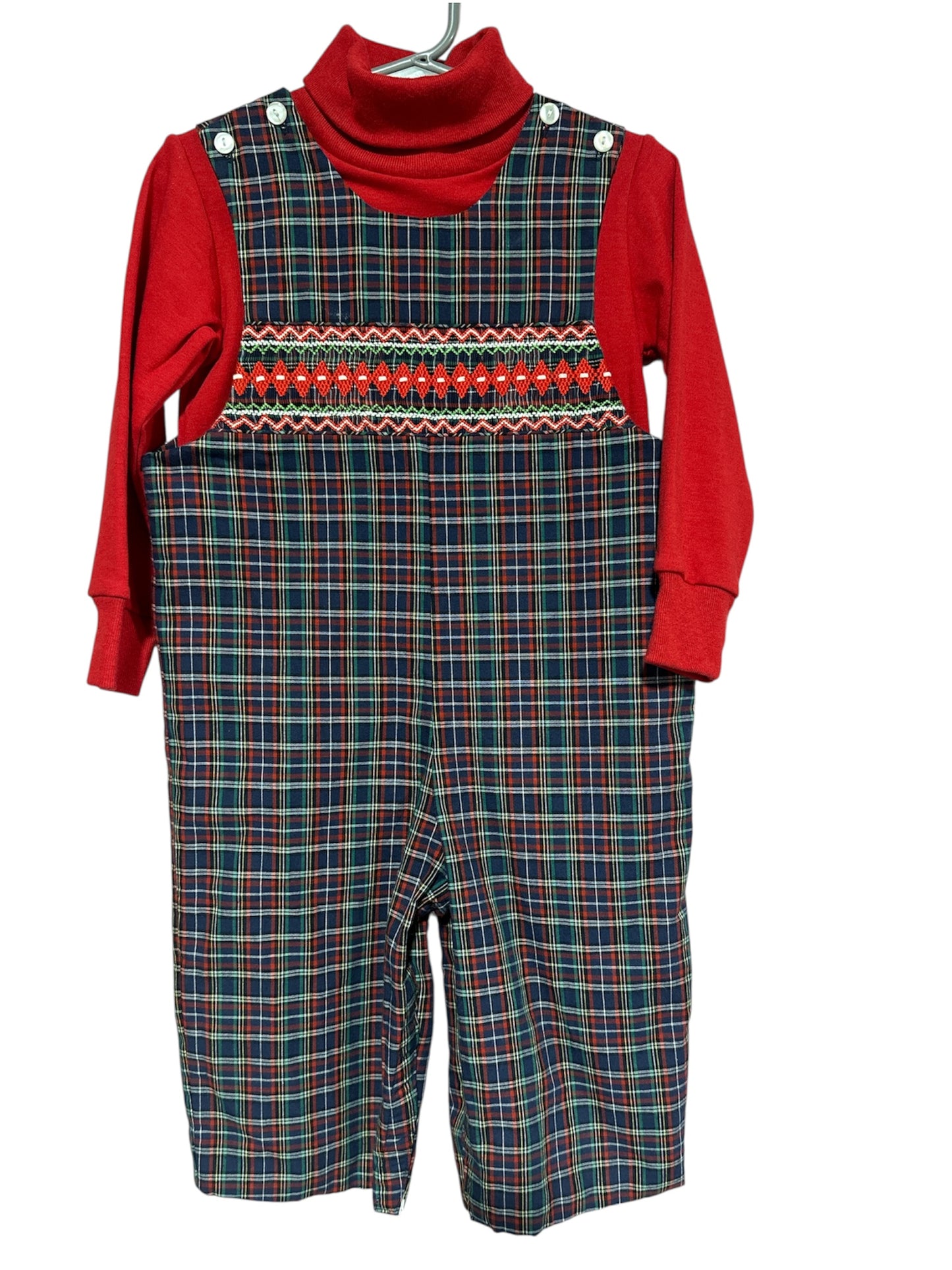 RED/ BLUE ZUCCINI CHRISTMAS SMOCK, 18M