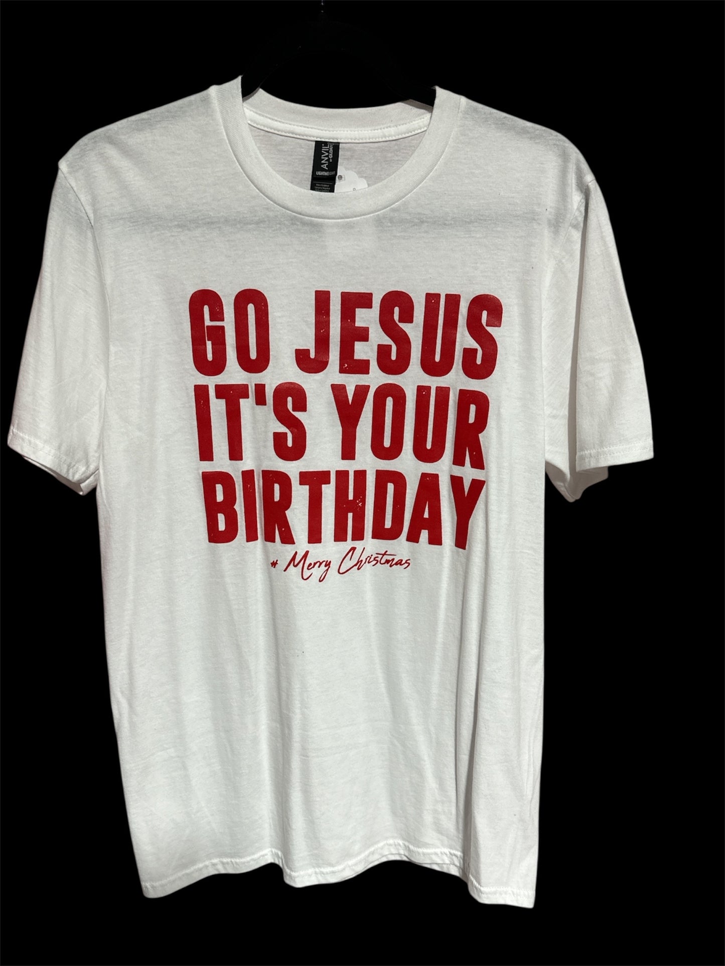 WHITE/ RED ANVIL CHRISTMAS T SHIRT, MED