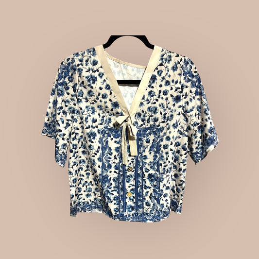 BLUE/ TAN SHEIN TOP, MED