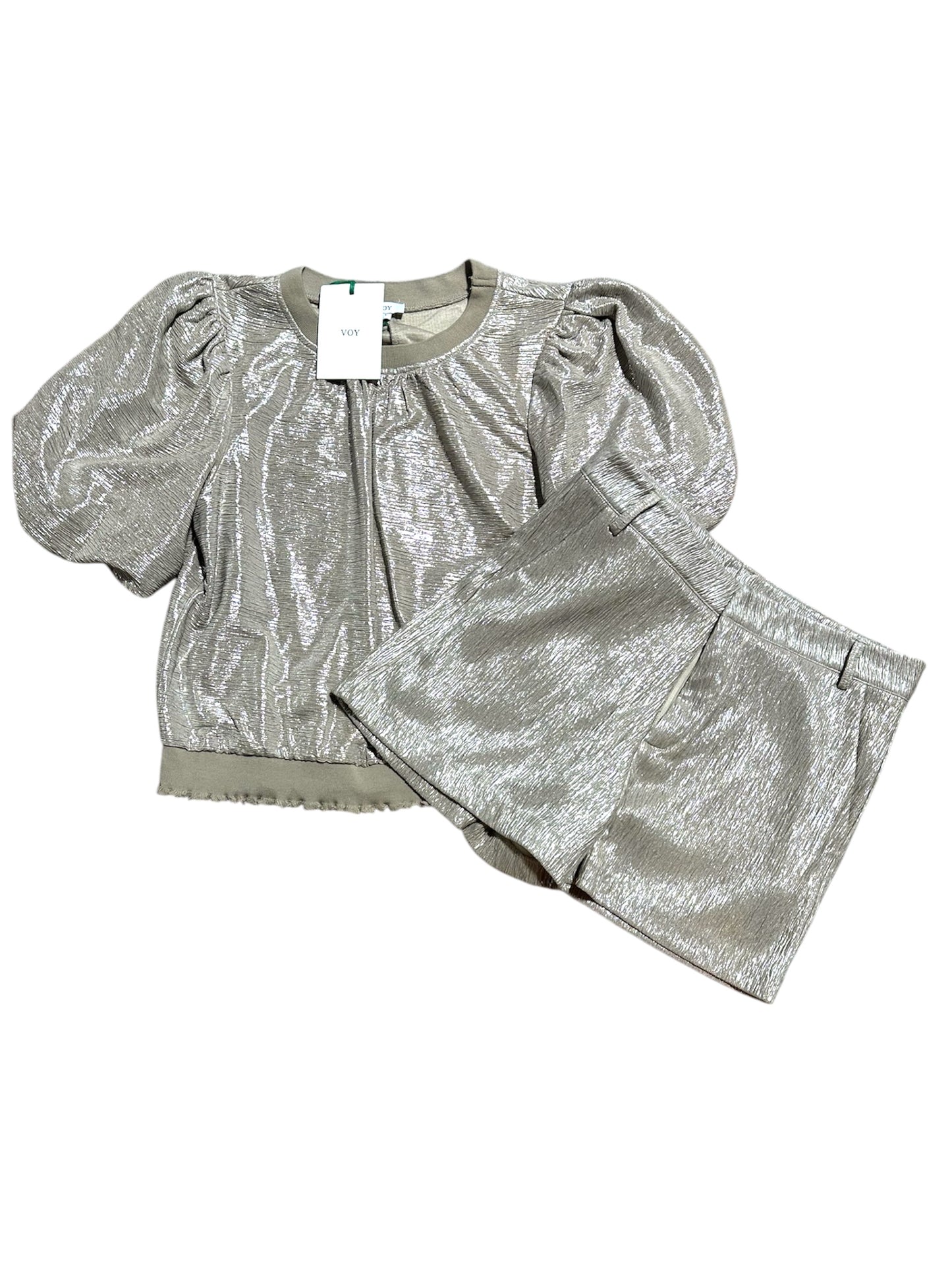 TAUPE VOY TEXTURED SHORTS AND TOP, LARGE