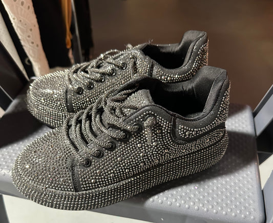 BLACK LILIANA RHINESTONE SNEAKERS, 6.5