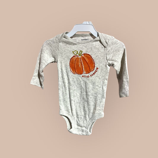 GRAY/ ORANGE CARTER'S PUMPKIN ONESIE, 6M