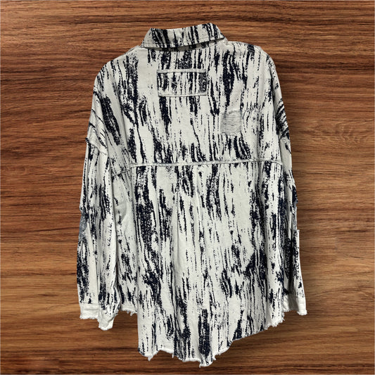 BLUE/ WHITE POL DISTRESSED SHACKET, SMALL