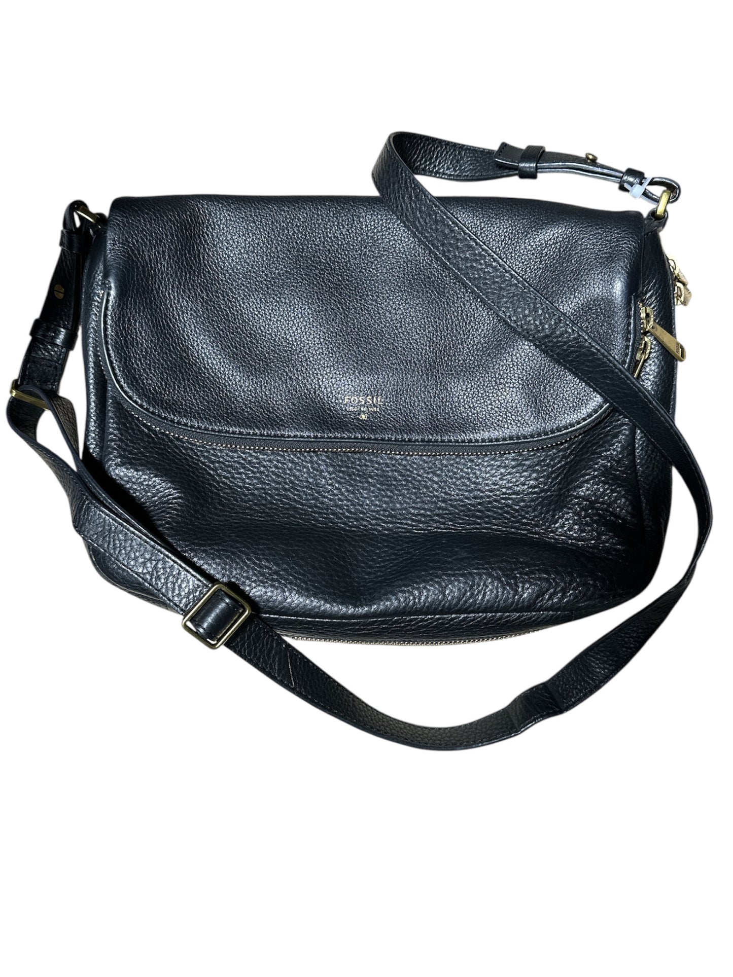 BLACK FOSSIL PEBBLE LEATHER CROSSBODY