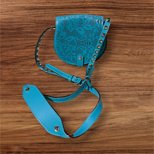 TEAL REBECCA MINKOFF STUDDED SADDLE STYLE CROSSBODY