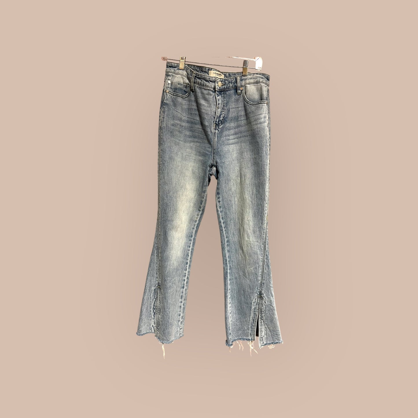 DENIM LIVERPOOL FRAYED HEM FLARE JEANS, 6