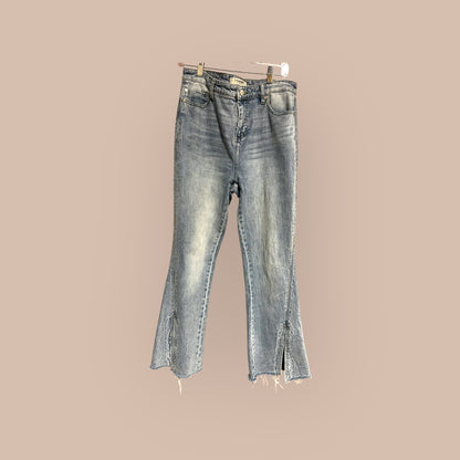 DENIM LIVERPOOL FRAYED HEM FLARE JEANS, 6