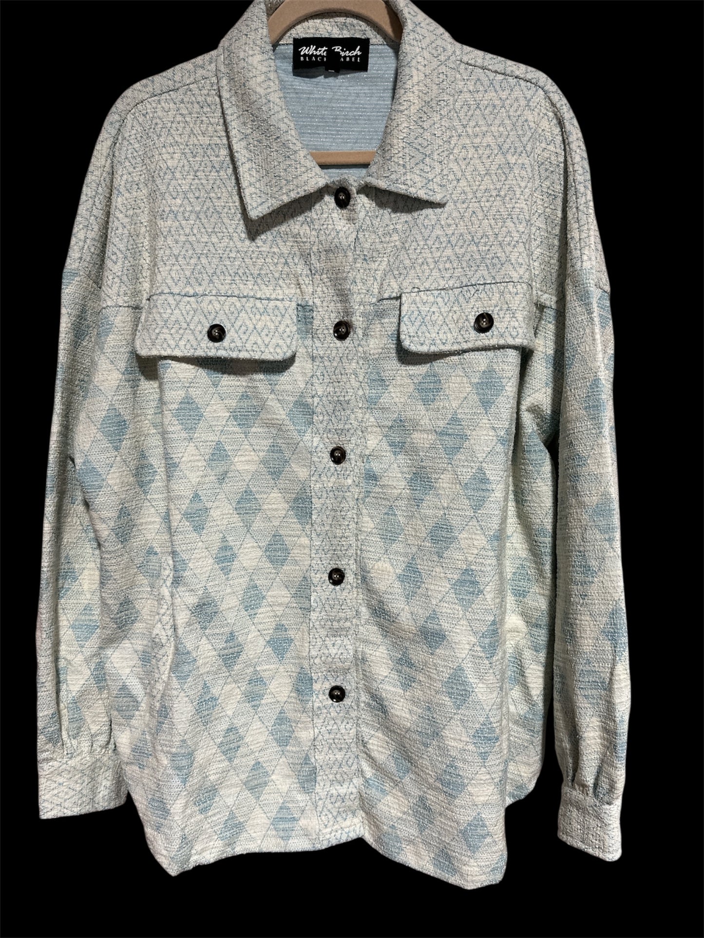 BLUE/ WHITE WHITE BIRCH BLACK LABLE SHACKET, XL