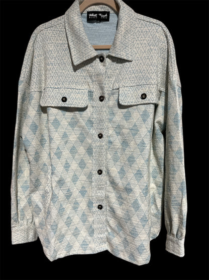 BLUE/ WHITE WHITE BIRCH BLACK LABLE SHACKET, XL