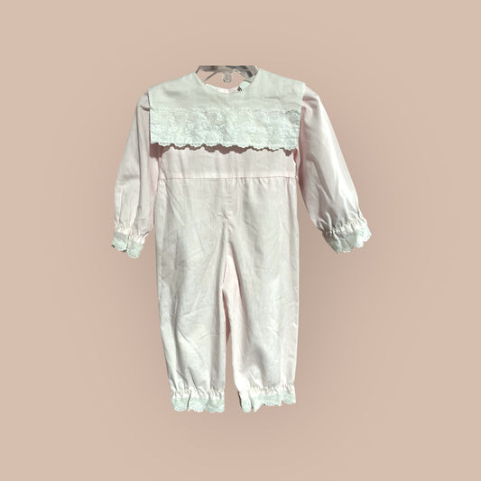 PINK/ WHITE RENEE MICHAELS SMOCKED ROMPER, 18M