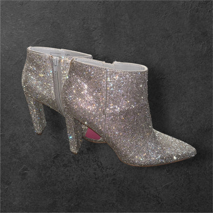 SILVER STEVE MADDEN SEQUIN BOOTIES, 8