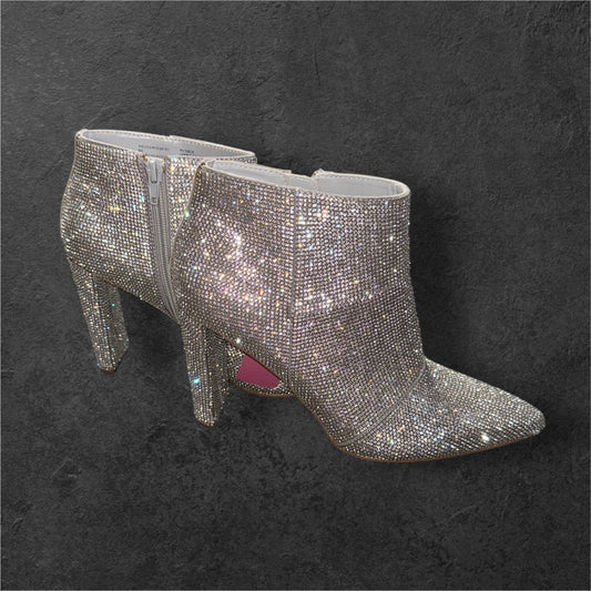 SILVER STEVE MADDEN SEQUIN BOOTIES, 8