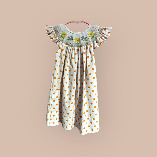 WHITE/ FLOWERS ROSLANIA SMOCKED DRESS, 12 MONTH