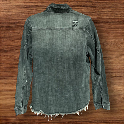 GRAY RISEN DISTRESSED SHACKET, SMALL