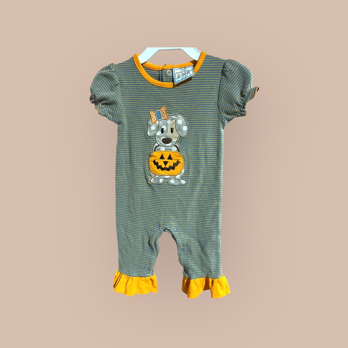 GRAY/ ORANGE THREE SISTERS ONESIE, 6M