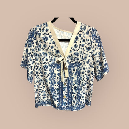 BLUE/ TAN SHEIN TOP, MED