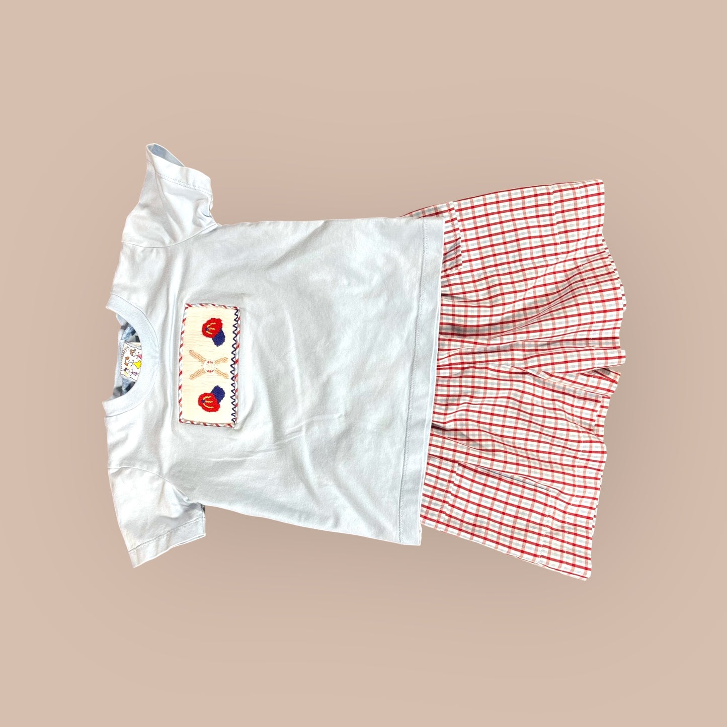 BLUE/ RED/ WHITE THREE SISTERS BASEBALL SMOCK, 2T
