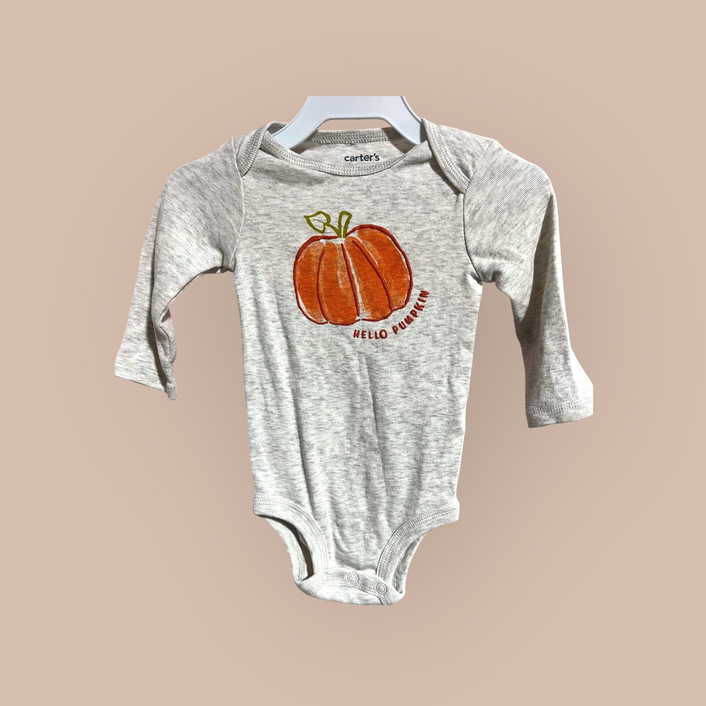GRAY/ ORANGE CARTER'S PUMPKIN ONESIE, 6M