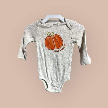 GRAY/ ORANGE CARTER'S PUMPKIN ONESIE, 6M