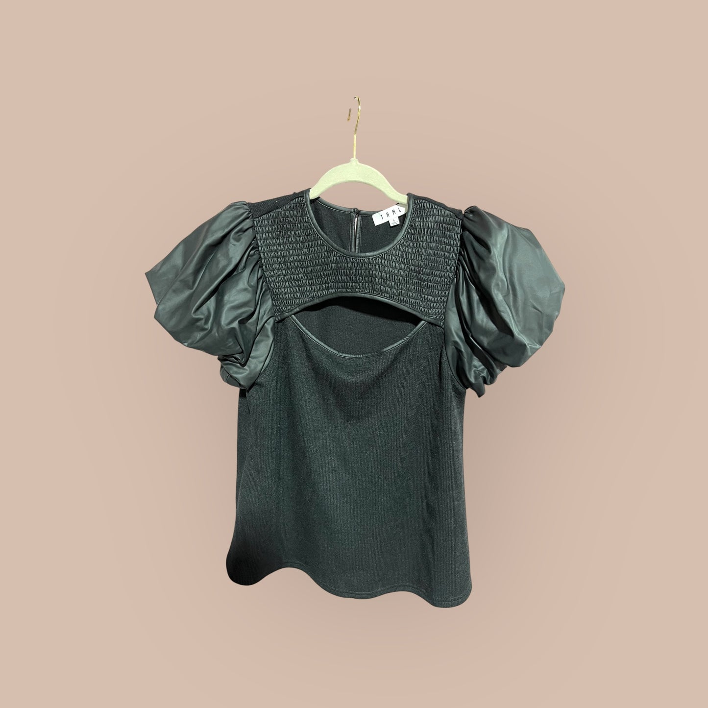 BLACK/ LEATHER THML TOP, LARGE