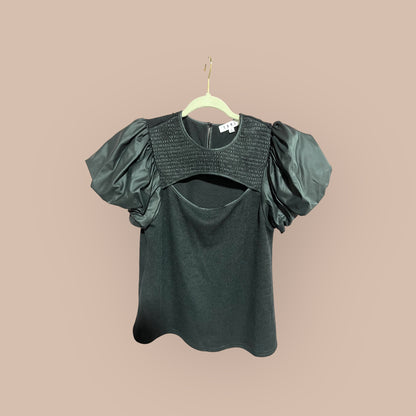 BLACK/ LEATHER THML TOP, LARGE