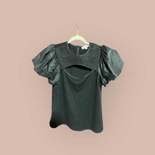 BLACK/ LEATHER THML TOP, LARGE