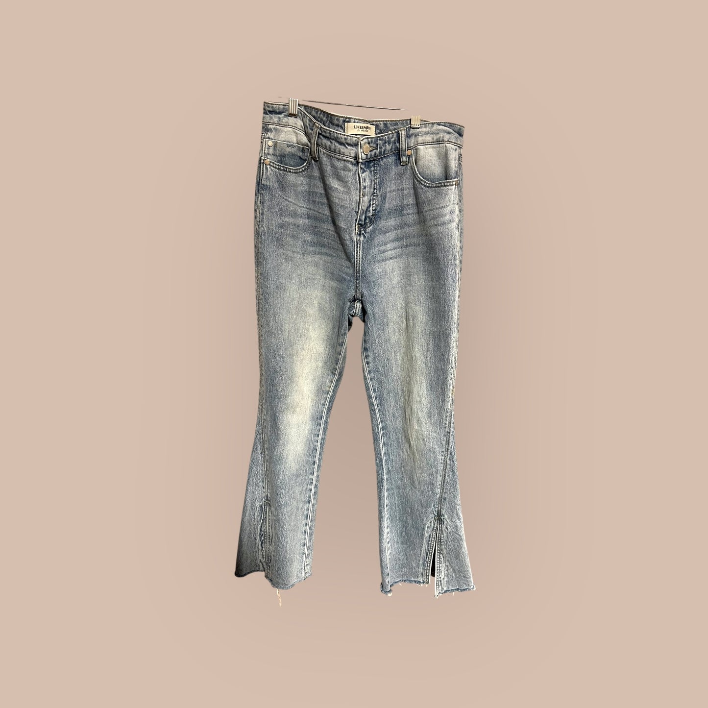 DENIM LIVERPOOL FRAYED HEM FLARE JEANS, 6