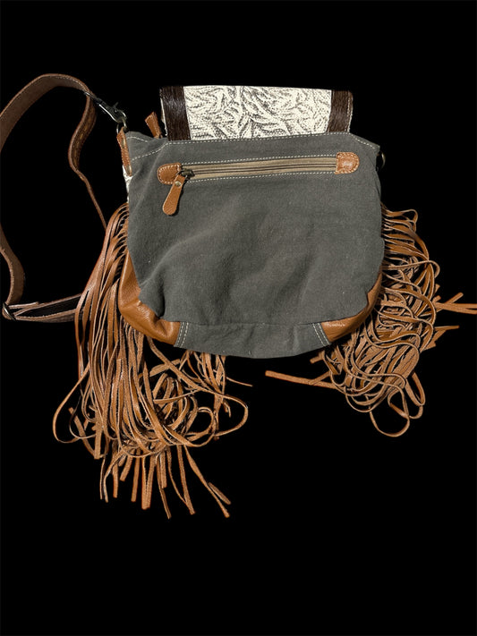CREAM/ BROWN MYRA MONOCHROMATIC FOLIAGE LEATHER FRINGE