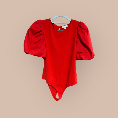 RED TCEC BUBBLE SLEEVE BODY SUIT, LARGE