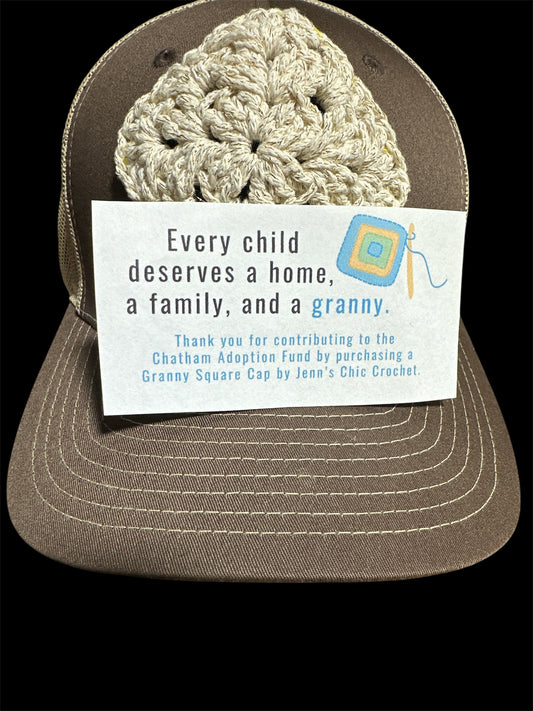 BROWN TRUCKER CAP GRANNY SQUARE CAP