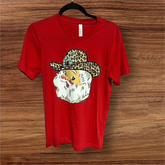 RED/ SANTA BELLA CANVAS CHRISTMAS T SHIRT, SMALL