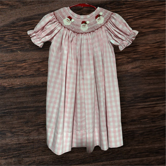 PINK/ WHITE DELANCY CHIRSTMAS SMOCK, 2T