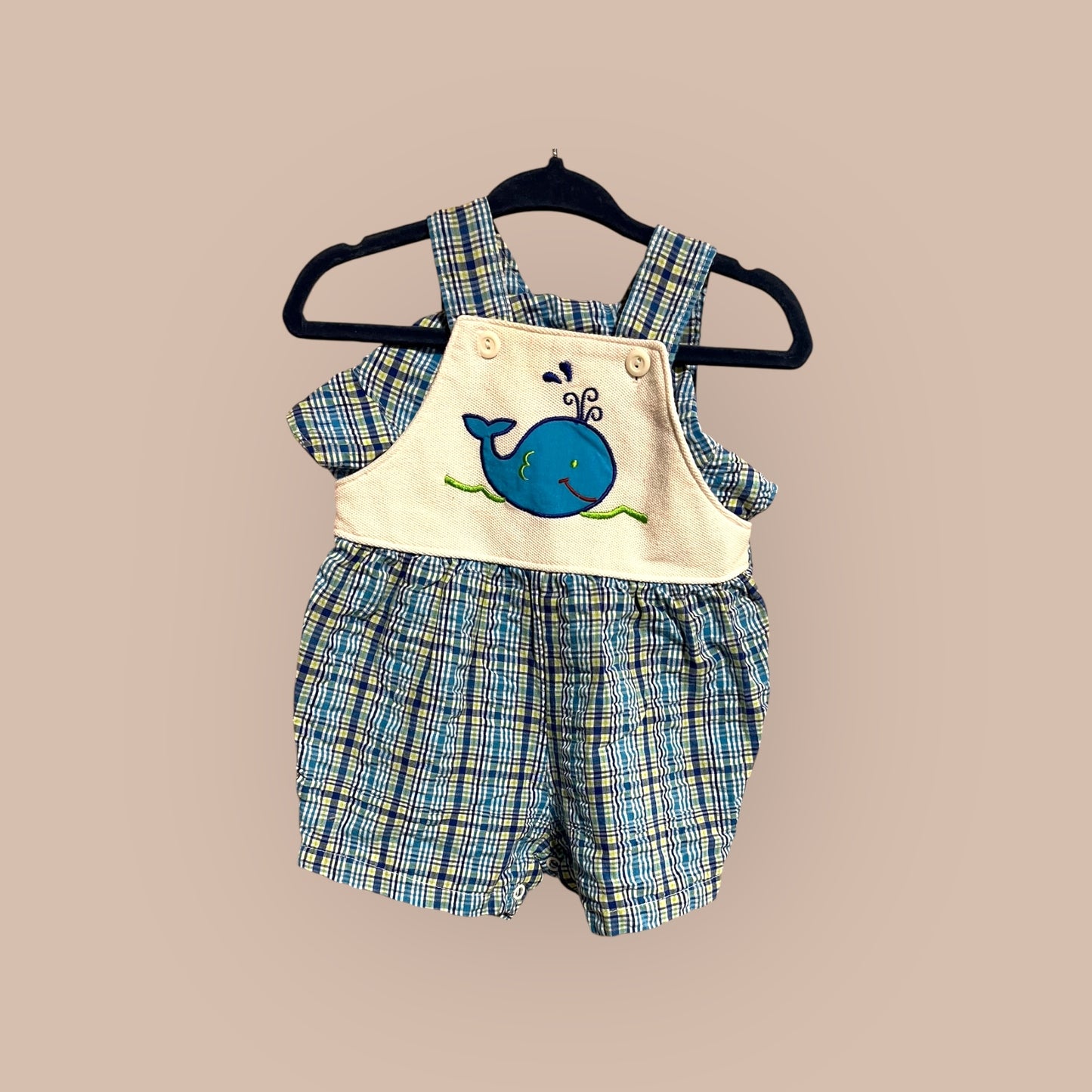 BLUE/ WHITE SMALL STEPS SUN SUIT, 0-3M