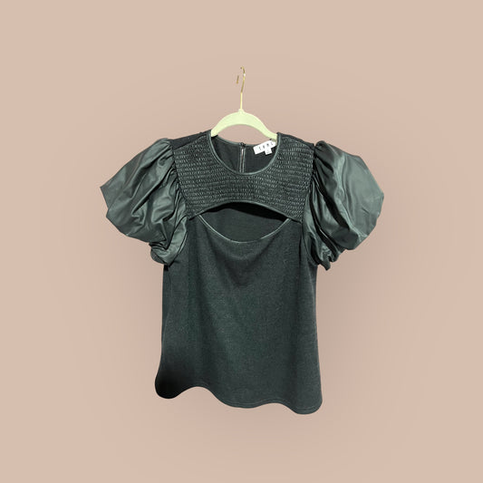 BLACK/ LEATHER THML TOP, LARGE