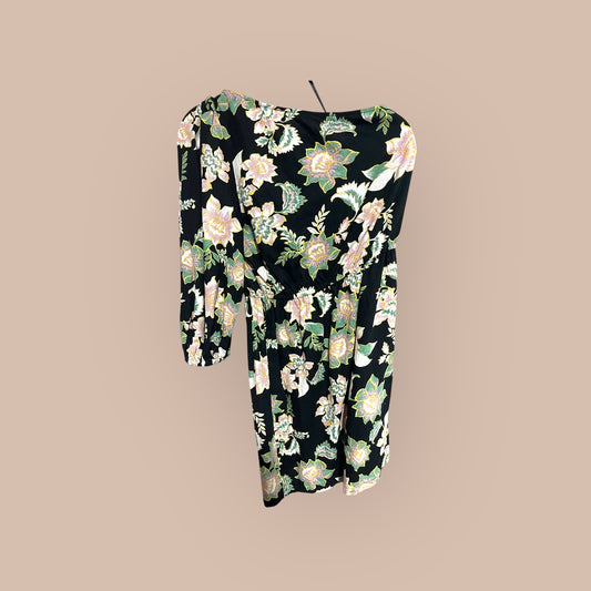 BLACK/ FLORAL WHO WHAT WEAR COLD SHOULDER DRESS, MED