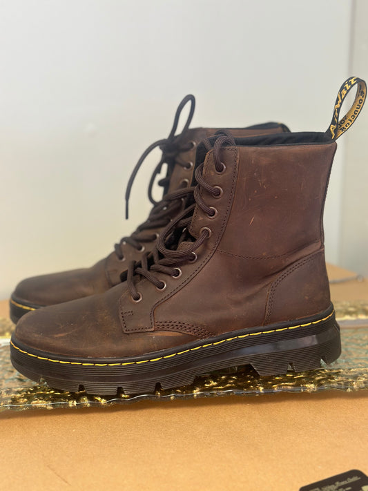 BROWN DR. MARTENS LEATHER BOOTS, 8/9