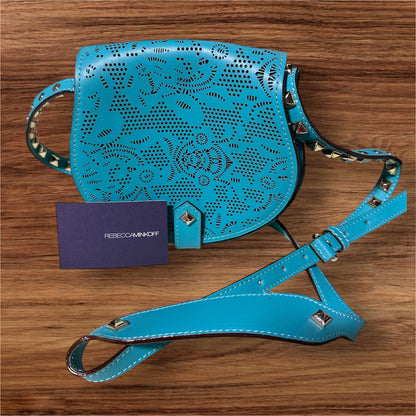 TEAL REBECCA MINKOFF STUDDED SADDLE STYLE CROSSBODY